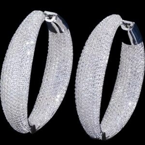 1.2” Micro Pave Set Cz Diamond Hoop Earrings Silver ladies jewelry dangle drop